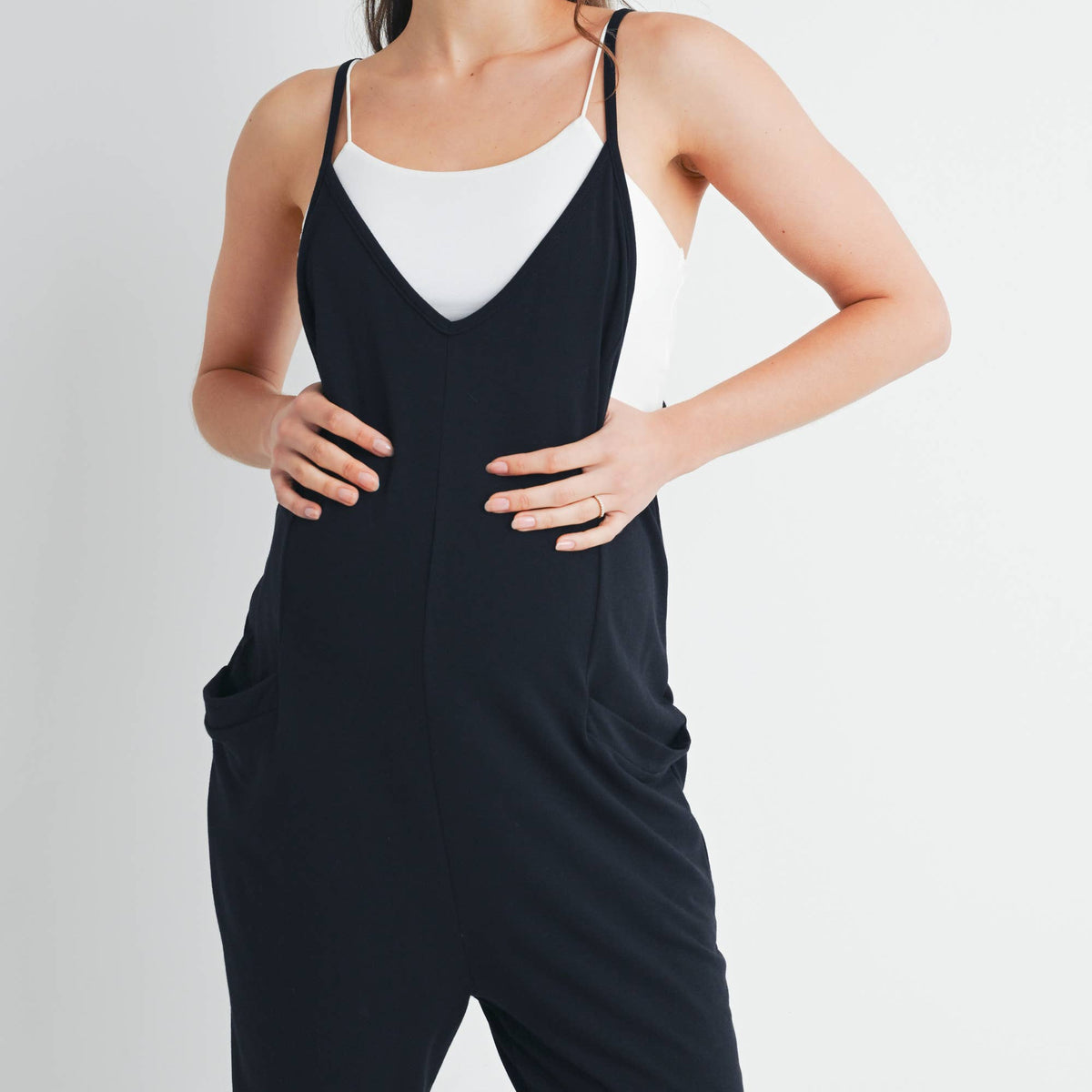 V-Neck Sleeveless Maternity Jogger Jumpsuit Overalls - Baby Dill