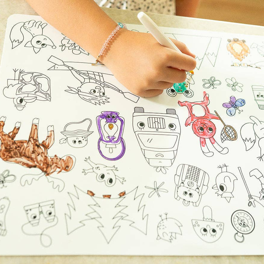 Camping Reusable Silicone Coloring Placemat w Markers