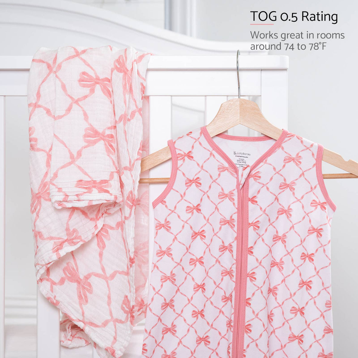 LollyBanks - Beautiful Bows Baby Girl Sleep Sack, 100% Organic Cotton - Baby Dill