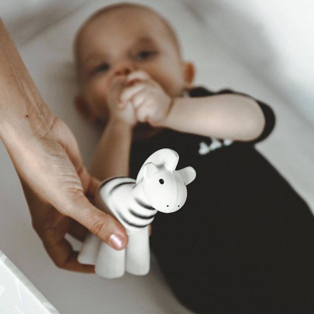 Zebra Natural Organic Rubber Teether, Rattle &amp; Bath Toy