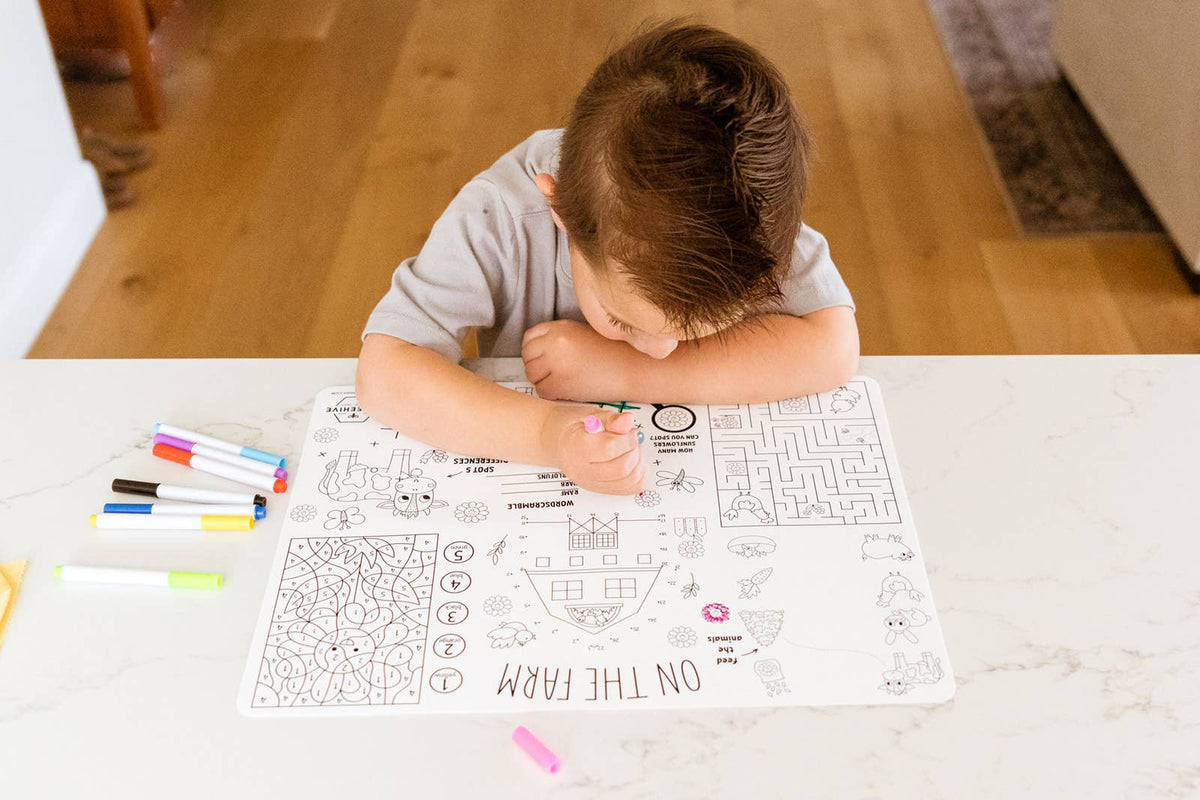 Silicone Reusable Coloring Placemat with Markers - Baby Dill
