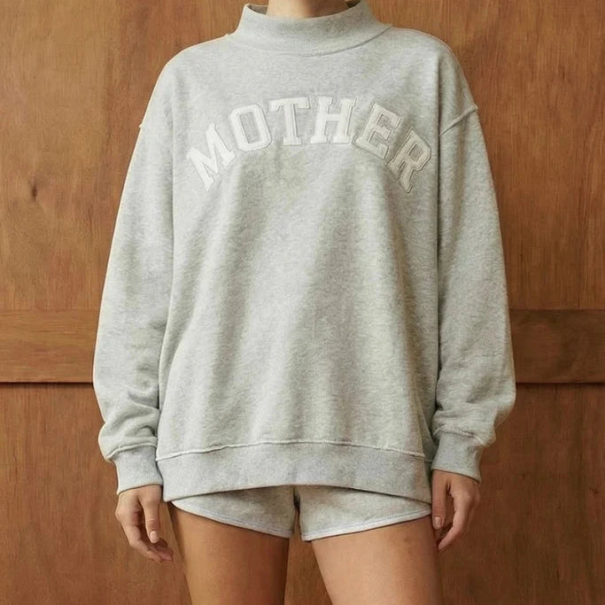 Mock Neck Embroidered MOTHER Sweatshirt - Baby Dill