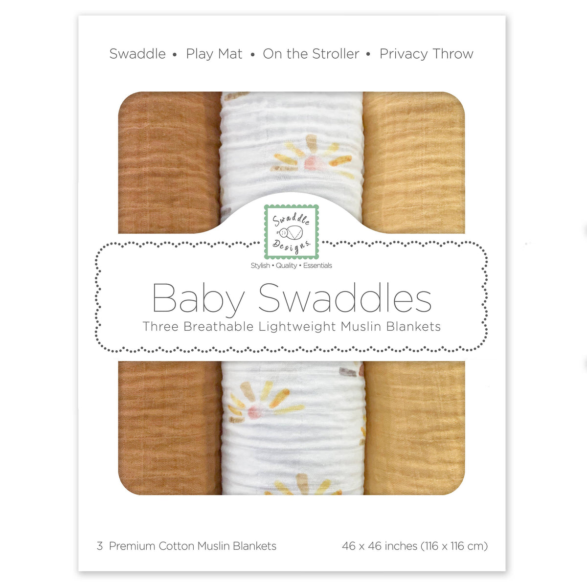Muslin Swaddles, Set of 3, Watercolor Sunny Days