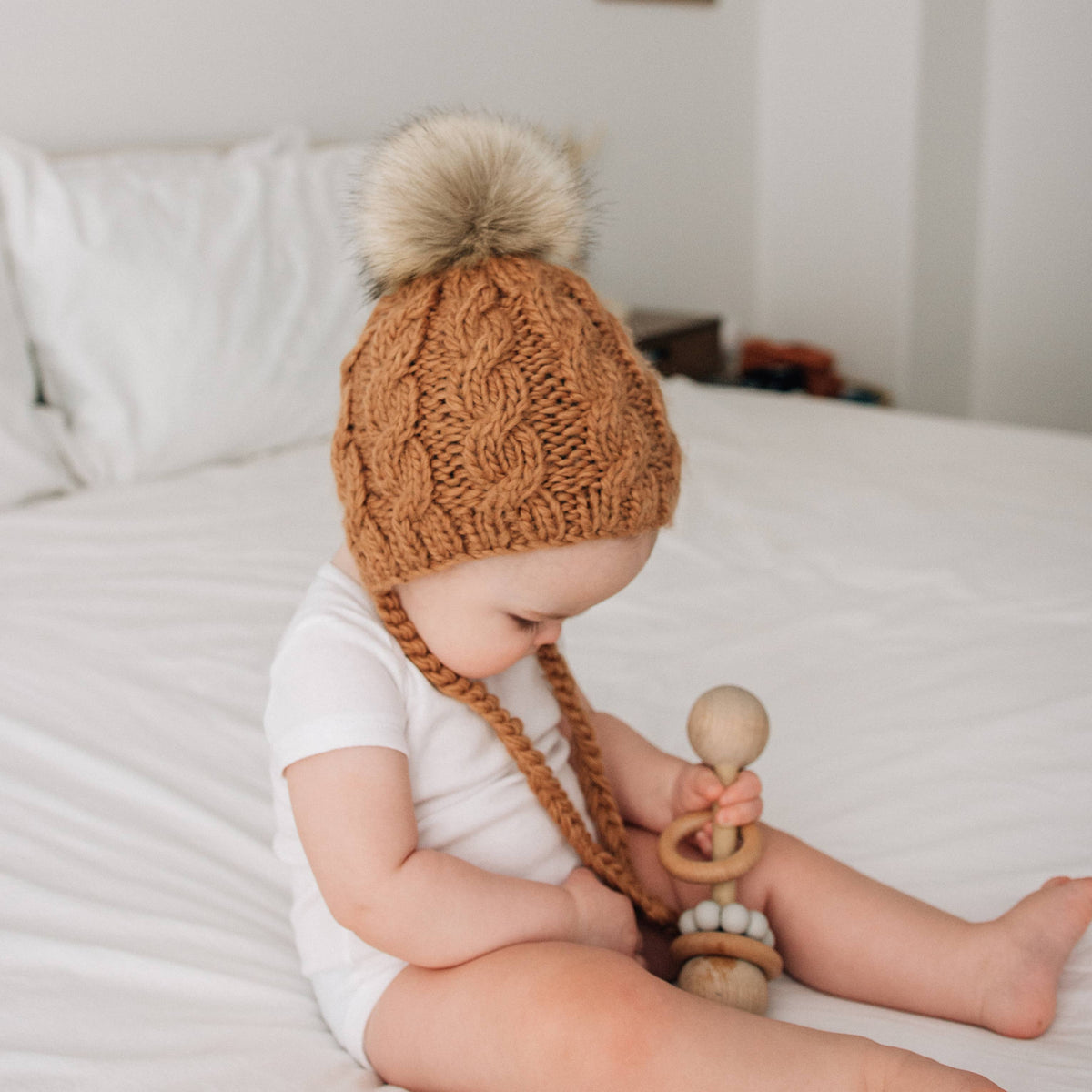 Cable Hand Knit Baby Bonnet Hat