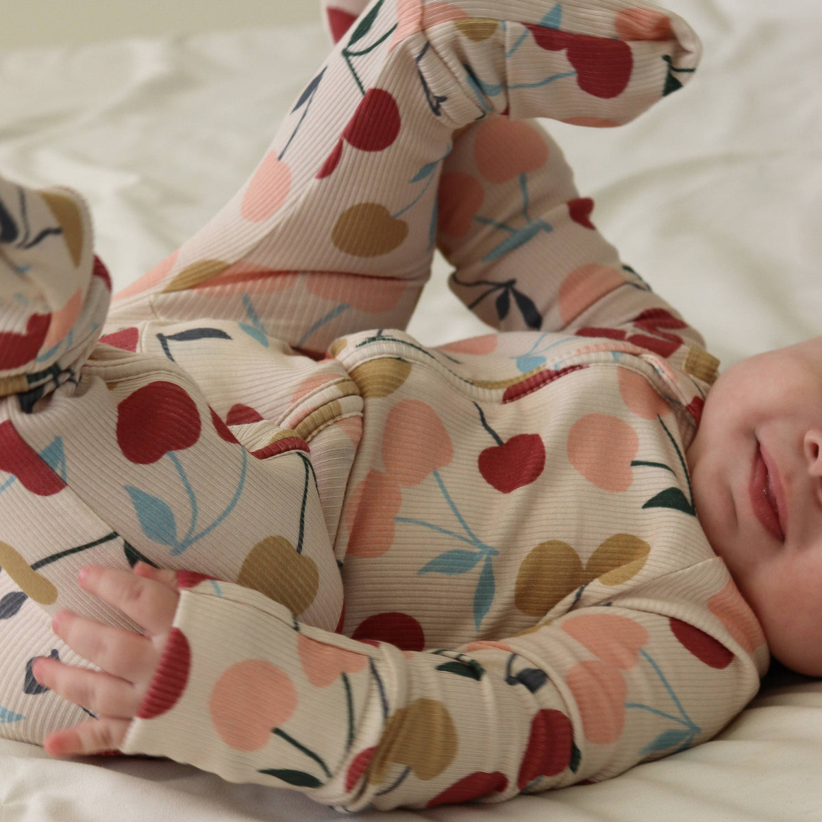 Honeycomb Goods - Sweet Cherries Zip Pajamas - Baby Dill