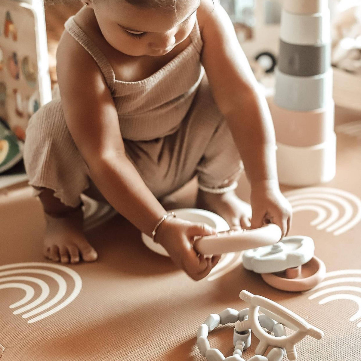 Silicone Stacking Ring Sensory Play Tower Toy (6-pc) Sun - Baby Dill