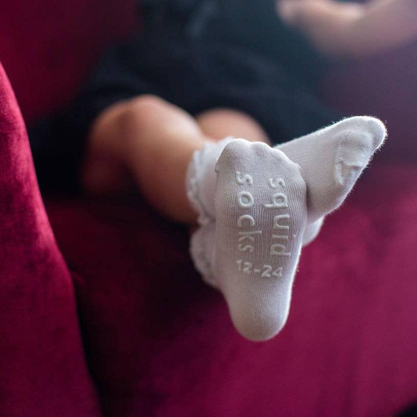 White Lace Non-Slip Silicone Grip Baby Socks