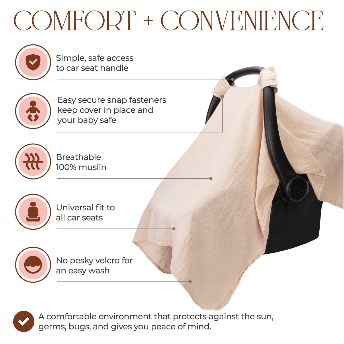 Baby Car Seat Cover - Cotton/Muslin