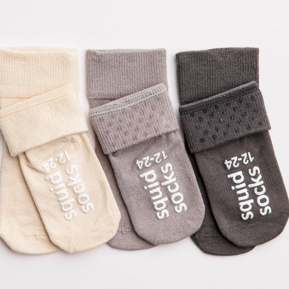 squid socks - Classic - Non-Slip Baby Socks in Sand, Light Gray, Dark Gray - Baby Dill