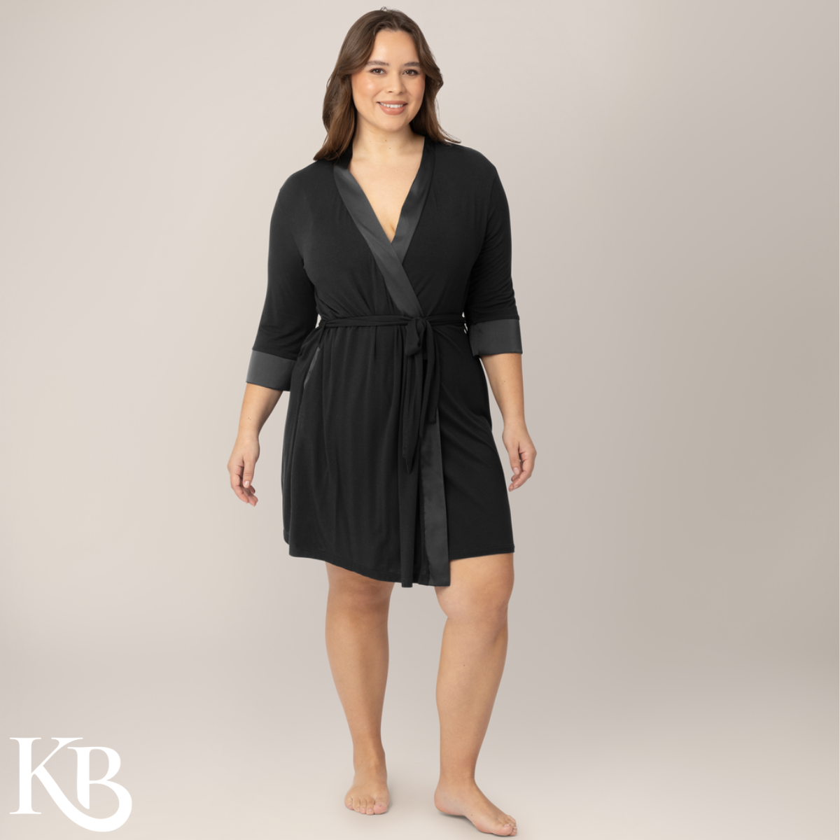 Emmaline Robe w/ Satin Collar and Trim - Baby Dill