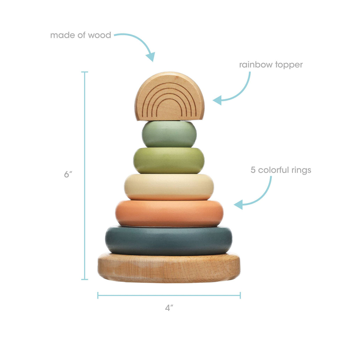 Pearhead - Wooden Stacking Rainbow Tower Baby Toy, Nursery Decor - Baby Dill